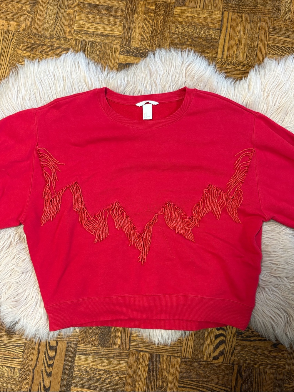 H&M Red Beaded Detail Sweatshirt